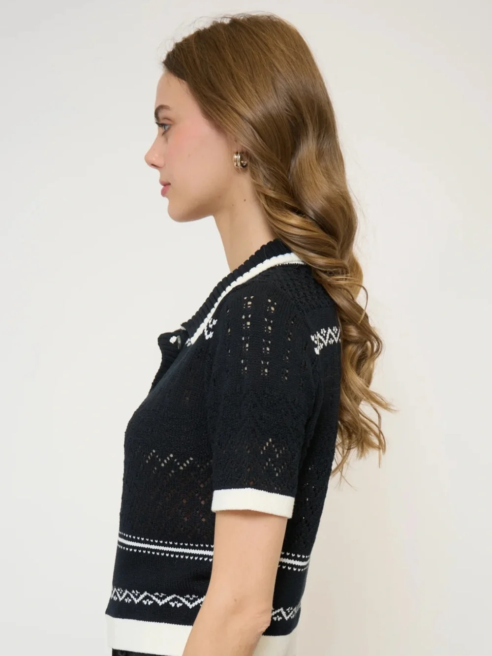 Central Park West Black Knit Polo with White Trim - Picture 3 of 6